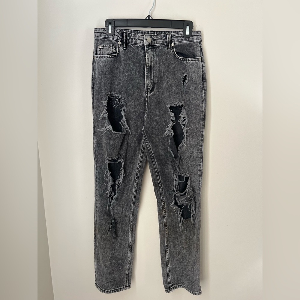 Nasty Gal Black Acid Washed Distressed Jeans